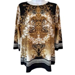 Shabby Chic Preppy Casual Susan Graver Black & Gold Top